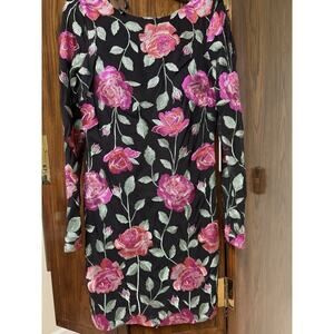 Siena Black Floral Embroidered Mesh Long-Sleeve Dress Sz 12 NWT MSRP $138